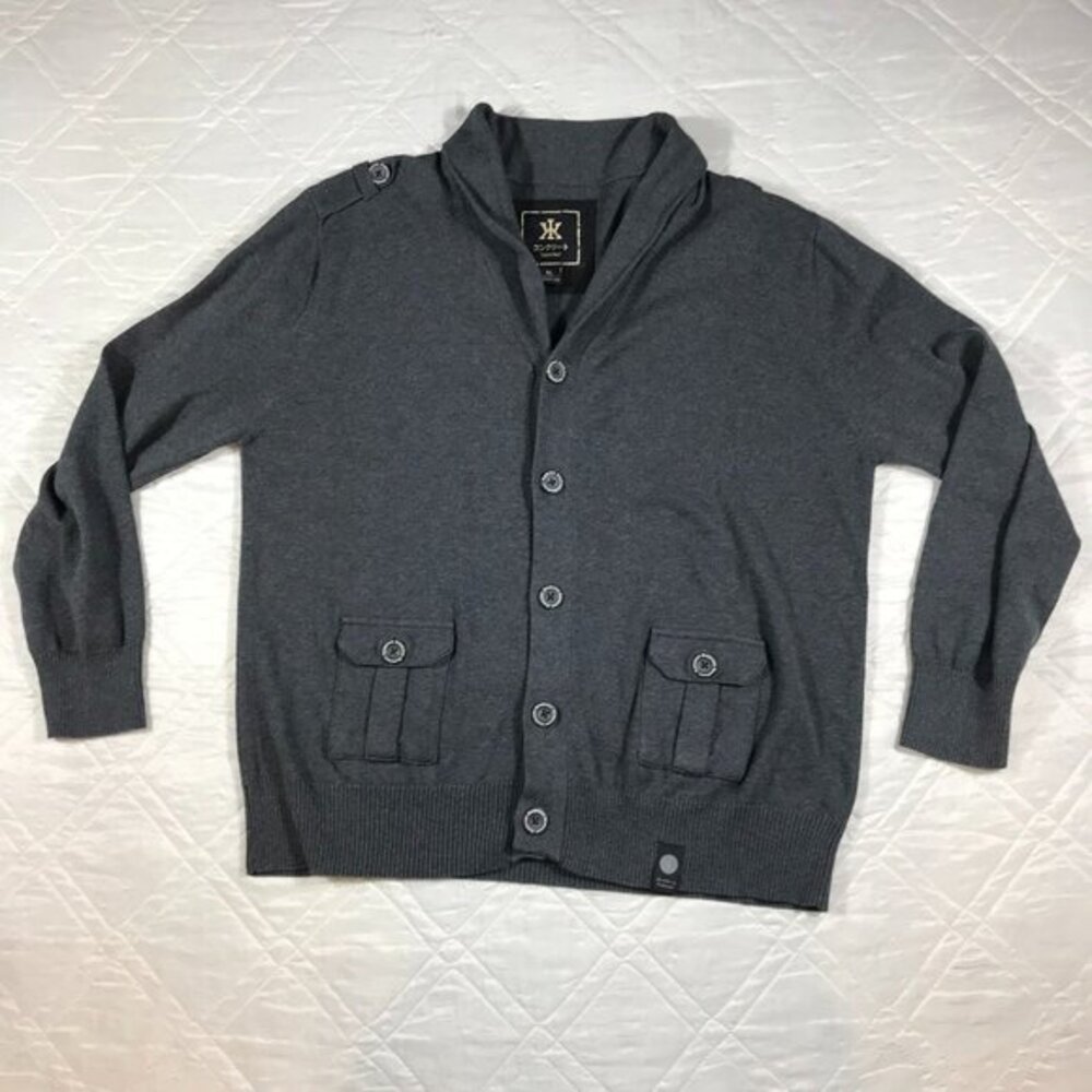 KonKreet gray lightweight 2‎ pocket cardigan sweater XL
